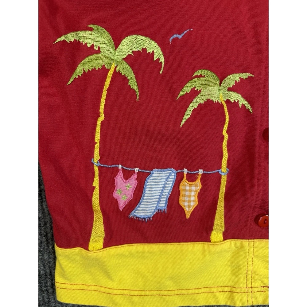 Onque Women's Embroidered Beach Button Front Blouse Red Yellow Short Sleeve S - Picture 6 of 11